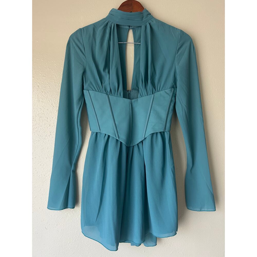 Oh Polly Teal Deep V Cutout Corset Mini Dress Us Size 4 - Picture 2 of 10